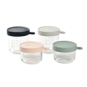 Beaba / set van 4 glazen bewaarpotjes / 2x150ml 2x250ml / roze mix