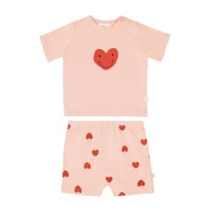 Kids short sleeve pyjama / heart peach rose